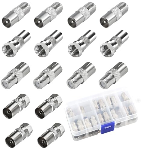 Sariputa 16 Stück F-Typ TV Antennen-Koaxial Koppler, Koaxialkabel Verbinder Antenne Adapter Set, Stecker auf weibliche TV-Koaxialkoppler, F Stecker Sat Kabel Kit für Satellitenkabel Antennenkabel