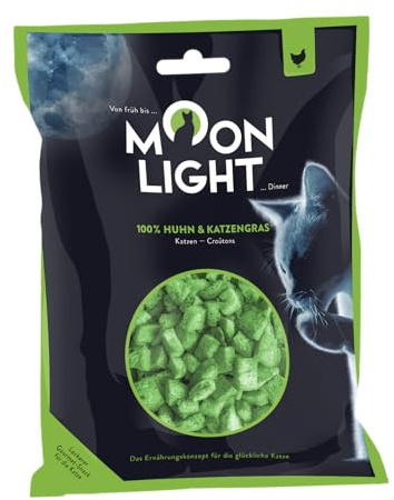 Moonlight Kattcroutons, 1 paket – kyckling & kattgräs, frystorkad, premium kattsnack & topping, kross och ren, utan spannmål och socker