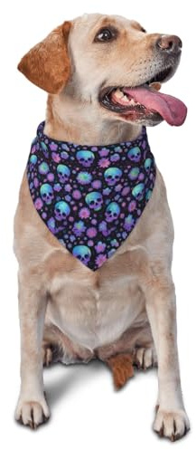 Lila Totenkopf-Blumendruck-Hundehalstuch, verstellbar, süßes Katzen- und Hundehalstuch, Dreieckstuch, Schal, Taschentuch, Zubehör