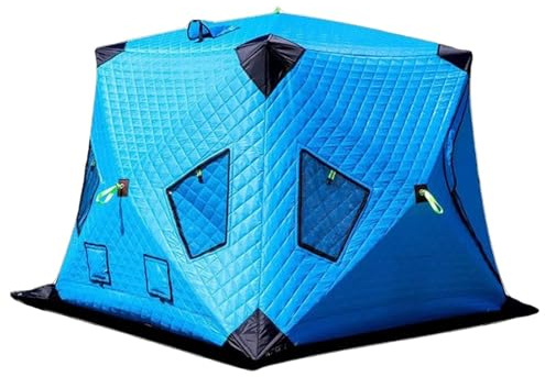 Isfiske, skydd 3-8 personer, isolerat popup-tält, nsulerat termiskt iskanty, bärbart isskant med spisuttag och bärväska för vinterfiske (blå, 200 x 200 cm)