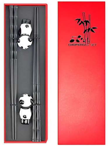 txuzong Personalisiertes Essstäbchen-Set aus Keramik mit Panda-Ständer – 2 Stück Wiederverwendbare Essstäbchen für Sushi, Chinesisches Geschirr – Geschenkidee für Zuhause oder Restaurant, Deko & Gebra