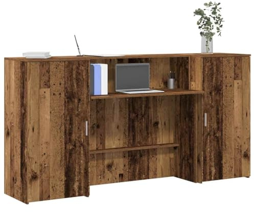 Zeehear Empfangstheke Altholz-Optik 200x50x103,5 cm, Holzwerkstoff, langlebig, mit Tresen, für Büro, Hotel, Salon