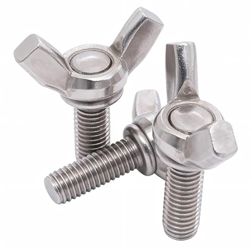 M6 x 25mm Wing Bolts, 304 Stainless Steel Butterfly Nuts Bolt, Thumb Hand Screws Fasteners for DIY Mechanic, 10 Pcs