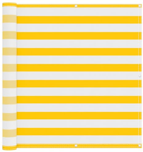 vidaXL Balkonsichtschutz Gelb und Weiß 110 x 600 cm Oxford-Stoff, Balkonschattierungslösung, moderner gestreifter Schirm, UV-beständig, wasserfest, idealer Sonnenschutz für Außenbereiche