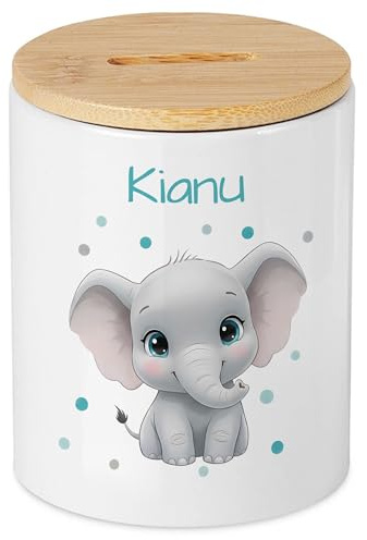 Personalisierte Spardose Elefant mit Wunschname für Kinder, Mädchen, Jungen - Sparschwein, Geldgeschenk Geburt Baby Taufe Geburtstag
