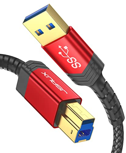JSAUX USB 3.0 B Cable [2 m, 5 Gbps] USB A a USB tipo B cable de nailon trenzado compatible con estación de acoplamiento USB 3.0, hub, discos duros externos, escáner, impresora, etc. Rojo
