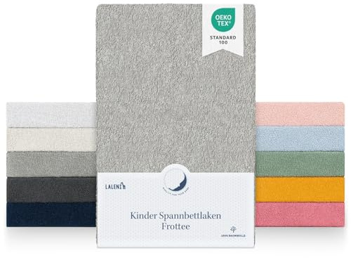 Laleni set med 2 frotté underlakan 38x77cm - Öko-Tex certifierat spjälsängsöverdrag, för spjälsäng, barnsäng och Moses-korg, Moonlight Grey - Grå