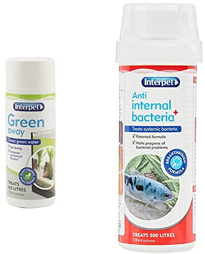 Interpet Green Away Aquarium Water Treatments 125 ml & Anti Bacteria Aquarium Fish Treatment, 100 ml