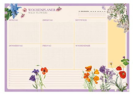 Grupo ErikWochenplaner Tischkalender Block A4 - Kalender Planer Wild Flowers auf Deutsch - Tischplaner A4 - Tischkalender ohne Datum - Schreibtischunterlage Papier