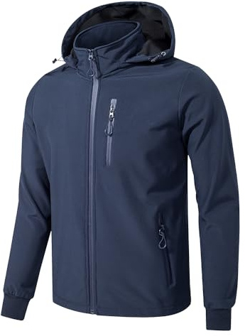 TONY BACKER Giacca Jacket Uomo In Softshell Impermeabile Antivento con Cappuccio Giubbotto Caldo Per Trekking Casual 6860 (IT, Testo, XL, Regular, Regular, BLU-60)