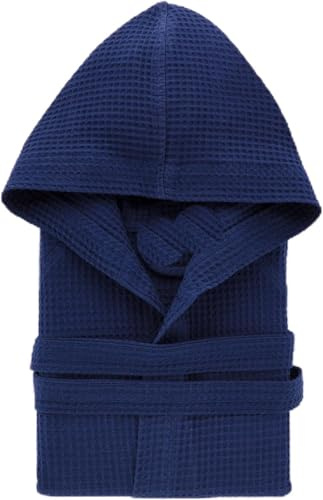 Corredocasa Accappatoio Unisex Uomo/Donna Modello in Nido d'Ape - Cappuccio e Cintura - 100% Cotone - Super Assorbenza Tinta Unita Antiumidità (IT, Testo, L, Regular, Regular, Blu)