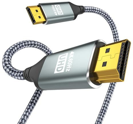4K DisplayPort (Source) to HDMI (Display) Cable 1.8M, Uni-Directional, 4k@60Hz, 1920x1200, 1080p, DP to HDMI Cord Compatible for Dell, HP, Insignia, Samsung