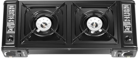 2 Flammig Campingkocher Outdoor Camping Gas Kocher Grillplatte Tischgrill Koffer Camping Gaskocher 2-Flammig Gaskartuschen für Outdoor und Innenraum