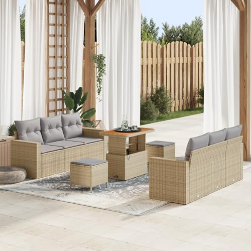 Rantry 9-teiliges Garten Sofaset mit Kissen Beige Poly Rattan Sofa Im Freien