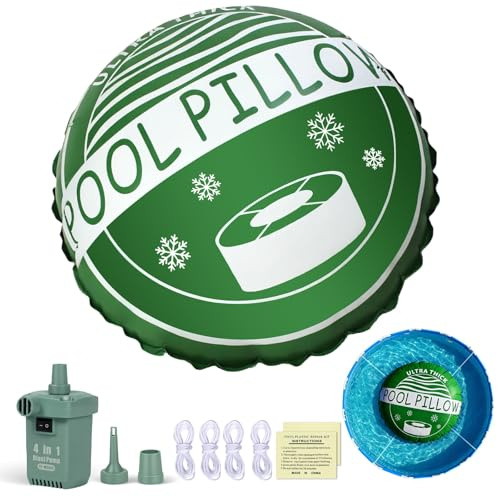 IGUDCS Above Ground Pool Pillow - 5x5 Ft Round Air Pillow for Winterizing, 0.5mm Extra PVC Material, Pump & Ropes & Patches Included, Green