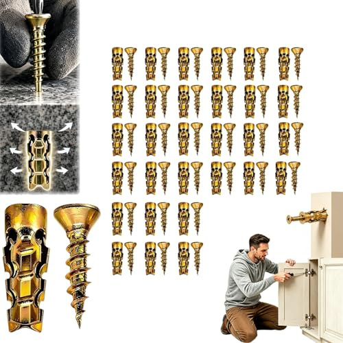Jeu de vis d'expansion courtes 6 × 14 mm, jeu d'extensions la réparation charnière d'armoire, 30/50/100 pièces d'ancrage d'expansion réparation charnière for trous dénudés armoire(30sets)