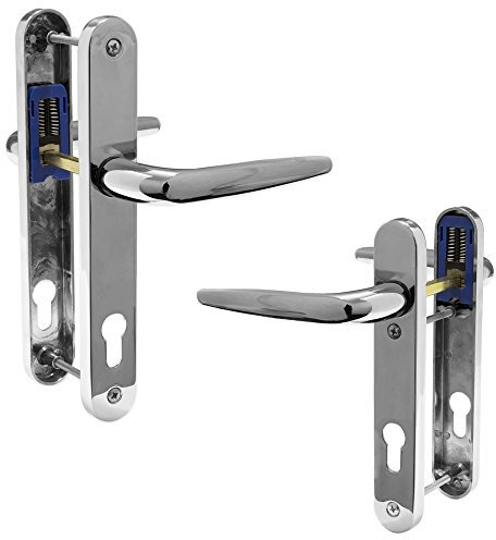 UPVC Door Handle Trojan Sparta 92PZ Sprung Double Glazing Pair Set PVC (Chrome (Long Backplate))