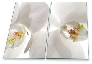decorwelt | Herdabdeckplatten 2x30x52 cm Ceranfeldabdeckung 2-Teilig Universal Elektroherd Induktion für Kochplatten Herdschutz Deko Schneidebrett Sicherheitsglas Spritzschutz Glas Orchidee