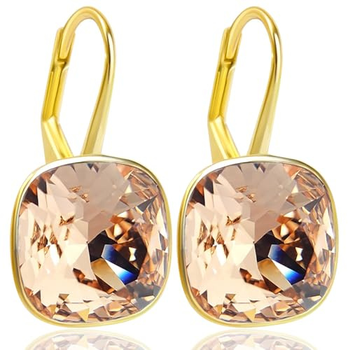 Gold Ohrringe Silber 925 Orange Kristalle Light Peach hängend NOBEL SCHMUCK