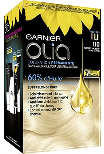 Garnier Permanente Haarfarbe, ohne Ammoniak – mit natürlichen Blütenölen – Superaufhellend Naturblond (110) – Pure Superblonde – Olia