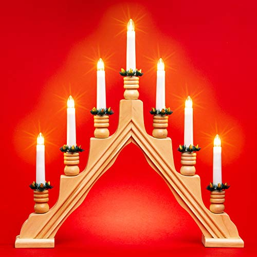 SIKORA LB49 klassisch eleganter Holz Schwibbogen Schwedenleuchter mit 7 elektrischen Kerzen, Farbe:Natur