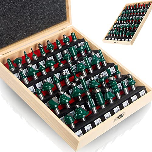TAIWAIN - Juego de 43 brocas para enrutador de madera con vástago de 1/2 pulgada, herramienta de fresado para carpintería, riel de puerta de armario, juegos de brocas de enrutador, herramienta de