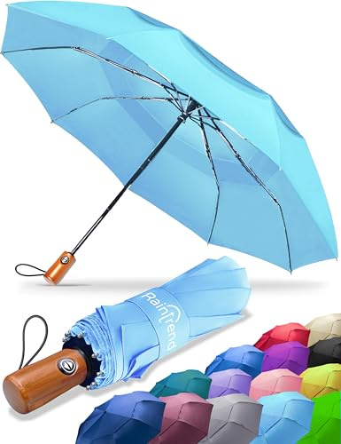Nytt vindtätt paraply för regn stor dubbelbaldakin reseparaply, golfparaply, automatiskt kompakt paraply, vikbart paraply för ryggsäck, bärbart paraply automatiskt, herrparaply, ljusblå