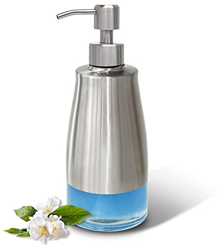 ILIKEPOW Seifenspender Edelstahl, 320 ml Spülmittelspender Küche mit Etiketten, Handseifenspender für Badezimmer,Nachfüllbar Pumpspende für Bad Hotel, Silber