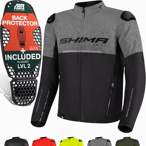 SHIMA DRIFT Motorrad Jacke Herren mit Protektoren AIRFORCE Rückenprotektor Motorradjacke Sommer Schulter Protektor Ellbogen Textiljacke Schutzjacken Protektorenjacke Stadt (Männer, Grau, XXL)