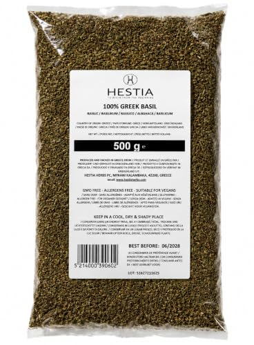 Hestia Herbs Griechisches Basilikum getrocknet 500 g – Aromatisches Gewürz | Ideal für Pizza, Pasta, Tomatensaucen, Pesto, Salate und mediterrane Gerichte