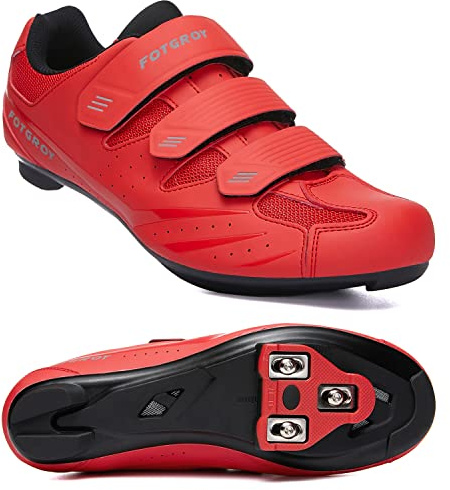 FOTGOAT Herren Fahrradschuhe für Damen, Rennradschuhe mit Stollen Kompatibel mit Peloton SPD ARC Look Delta Cleats, Unisex Fahrrad REIT Spin Schuhe Drinnen, Rennrad Schuhe Draussen Rot EU 44