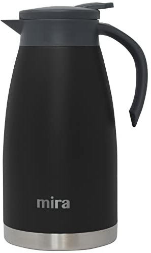 MIRA Stainless Steel Thermal Coffee Carafe, Double Wall Insulated Vacuum Flask, Tea, Water, and Coffee Dispenser, 1.5 Liter / 50oz, Black