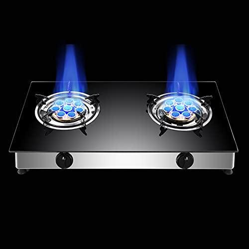 Estufa portátil para Acampar Estufa de Gas 3.4 Kw Estufa de Gas de Mesa de Vidrio Templado Negro Estufa de Gas Ligera portátil 2 Quemadores Calefacción para Acampar Hervir Cocinar Asar a fue