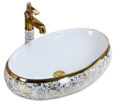 ADITAM ovale en céramique bassin de Table carré Table ménage lavabo or au-dessus du comptoir bain vasque évier avec robinet Double the comfort