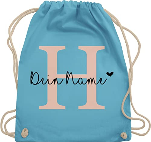 Turnbeutel Rucksack - Anfangsbuchstabe personalisiert mit Name I Buchstaben Geschenk Initialen - Unisize - Hellblau - sportbeutel schule schulkind beutel buchstabe stoffrucksack