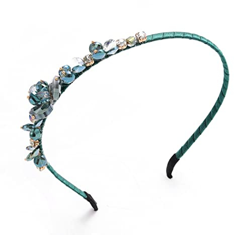 IYOU Glänzend Kristall Stirnband Strass Grün Kopfschmuck Dünn Vintage Party Haarschmuck für Damen