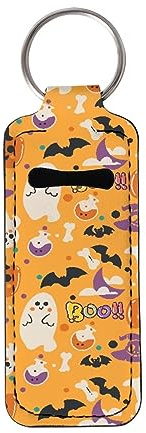 YEXIATODO Halloween Ghost Love Chapstick Keychain Portable Lipstick Sleeve Pouch with Metal Ring Travel Outdoor Makeup Accessories Chapstick Holders Children Girls Women Teens