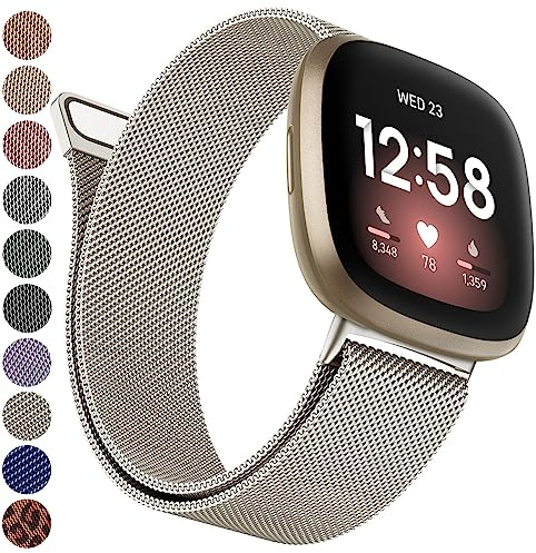 Oumida Armband für Fitbit Versa 3 Armband/Fitbit Versa 4 Armband/Fitbit Sense Armband/Sense 2 Armband für Damen Herren, Edelstahl Metall Ersatzarmband mit Starker Magnet