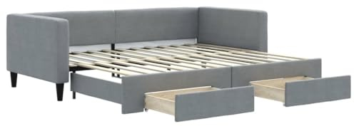 vidaXL Tagesbett Ausziehbar mit Schubladen Hellgrau 90x200 cm Stoff