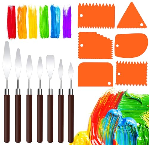 NVIYAM 13 Pcs Couteaux à Peindre en Acier Inoxydable Couteau Peinture Palette Spatule Peinture Ustensiles de Peinture à L’Huile en Acier Inoxydable Ensemble de Couteaux à Peinture 7 Palette 6 Grattoir