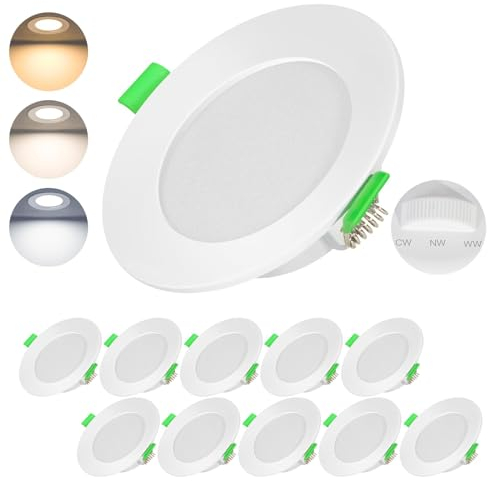 Lichtlord Spot LED Encastrable Extra Plat 7W 700LM,Spots de plafond 2700K 4500K 6000K Réglable, spot salle de bain IP44, Lot de 10,Rond Ultra Slim Downlight en métal(Blanc) [Classe énergétique F]