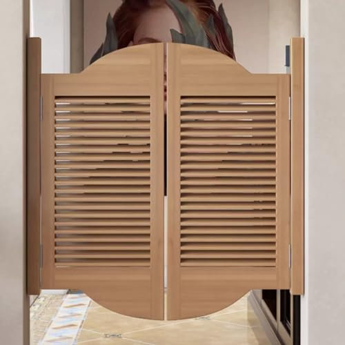 YUGXTH Portes Battantes Rétro Portes de Café, Saloon Porte À Persiennes avec Charnières, Volets Bois Massif Portail, Porte de Séparation Double pour Terrasse Emporium (Color : Light Brown, Size : W