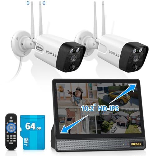 OOSSXX (10’’ UHD Monitor 2-Way Audio 2-Antennas Enchance WiFi Wireless 5MP PIR Outdoor Camera Wireless Home Security Cameras System with Monitor Indoor Video Surveillance DVR Set