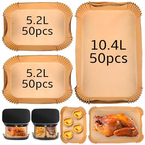 Heißluftfritteuse Zubehör für Ninja Foodi Flexdrawer 10,4 L AF500EU,150 Stück Airfryer Backpapie für Ninja AF500EU 10,4 Liter, Kompatibel mit Instant 8,5L und Duronic 10L (150 pcs)