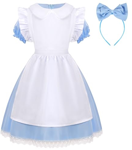 Aomig Vestito Alice Bambina, Costume Alice nel Paese delle Meraviglie, Vestito Principessa Bambina Wonderland Cosplay Party Halloween Costume Fantasia
