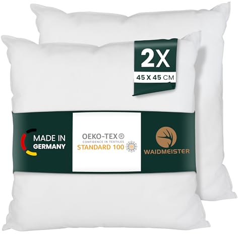 Waidmeister 2er Set - 4er Set Kissenfüllung - 60°C waschbares Innenkissen geeignet für Allergiker - Polyester Kisseninlet als Couchkissen, Sofa Kissen, Cocktailkissen und Kopfkissen (2, 45x45 cm)