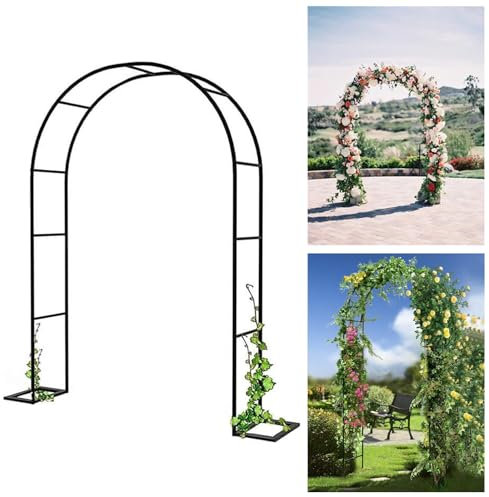 Schwer Rosenbogen Verzinkt Gartenbogen, Aus Metall Stabil Rosenbögen, Stabil Metall Torbogen für Verschiedene Kletterpflanzen, Freistehend Rosengestell für Garten Dekoration (Black, W 180 X H 200 cm)