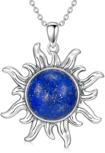 AXELUNA Vintage Sonnen-Bernsteinkette, Sonnenanhänger aus 925er Sterlingsilber, energetischer spiritueller Schmuck für Damen und Herren, böhmisches Retro-Geschenk für Ihn/Sie