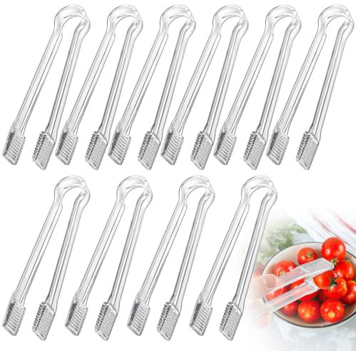 Realure 10Pcs Plastic Buffet Serving Tongs Set 6.3''*0.8'' Kitchen Serving Mini Tongs Transparent Utensil Sugar Ice Tong for Food Ice Cube Tea Coffee Buffet Party Dessert Barbecue Cookies