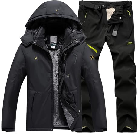 Generisch Skianzug Herren 2 Teilig Set Winddicht Schneeanzug Mit Kapuze Snowboard Set Wasserdicht Ski Anzug Männer Winter Skibekleidung Warm Skijacke Und Hose Thermoanzug